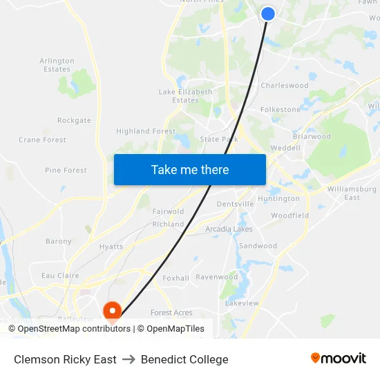 Clemson Ricky East to Benedict College map