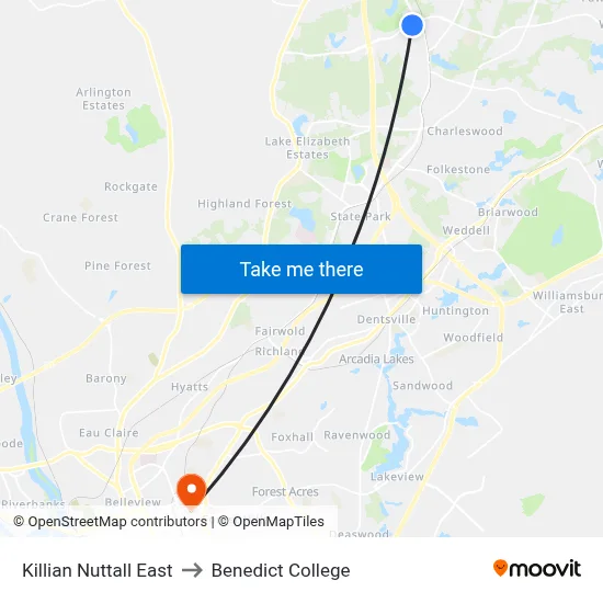 Killian Nuttall East to Benedict College map