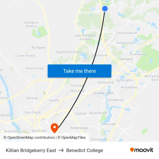 Killian Bridgeberry East to Benedict College map