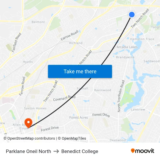Parklane Oneil North to Benedict College map
