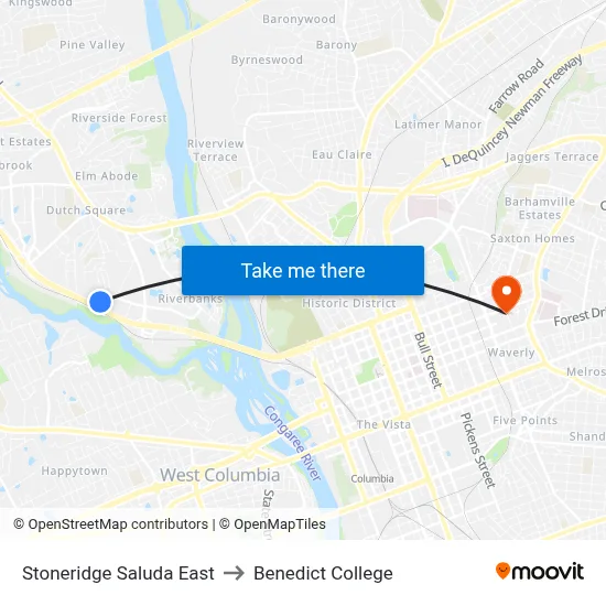 Stoneridge Saluda East to Benedict College map