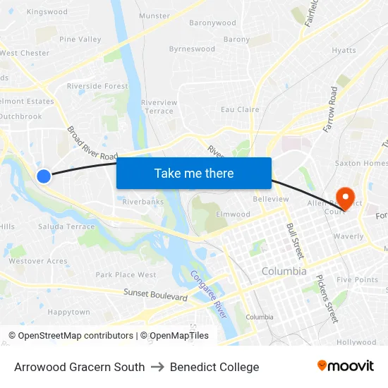 Arrowood Gracern South to Benedict College map