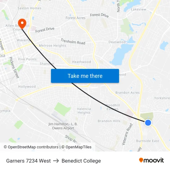 Garners 7234 West to Benedict College map