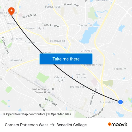 Garners Patterson West to Benedict College map