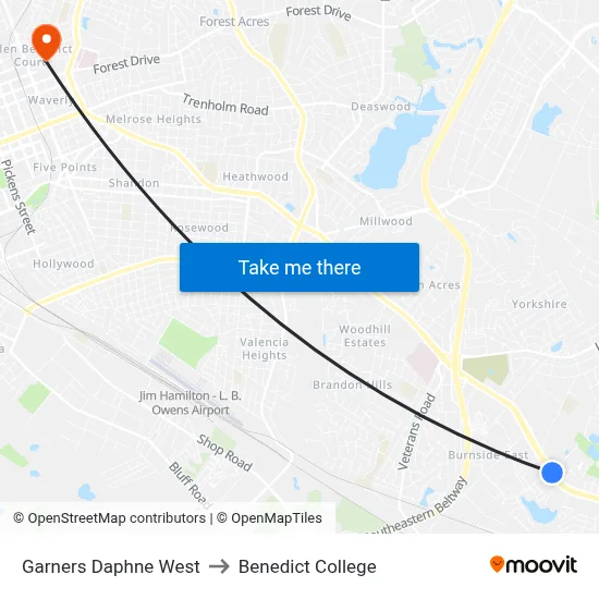 Garners Daphne West to Benedict College map