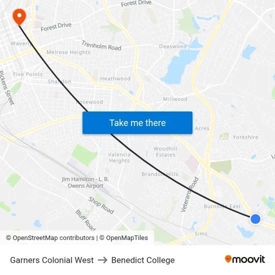 Garners Colonial West to Benedict College map