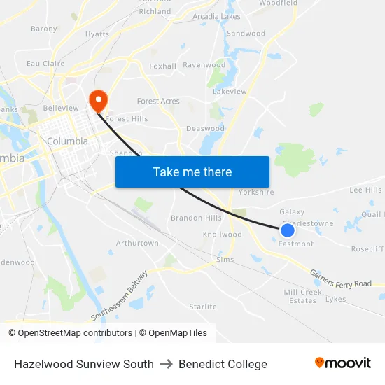 Hazelwood Sunview South to Benedict College map