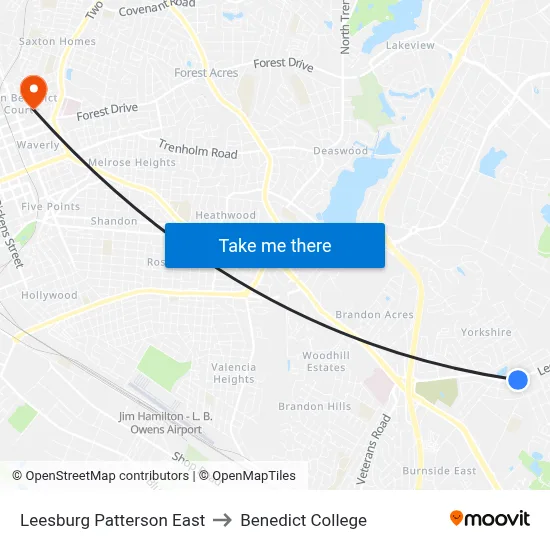 Leesburg Patterson East to Benedict College map
