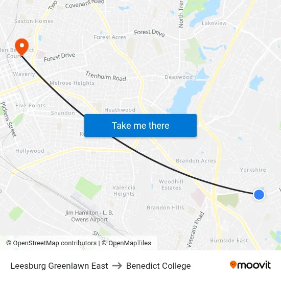 Leesburg Greenlawn East to Benedict College map