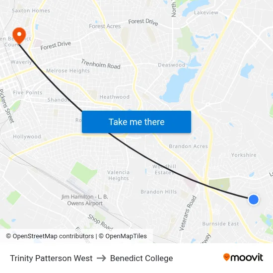 Trinity Patterson West to Benedict College map