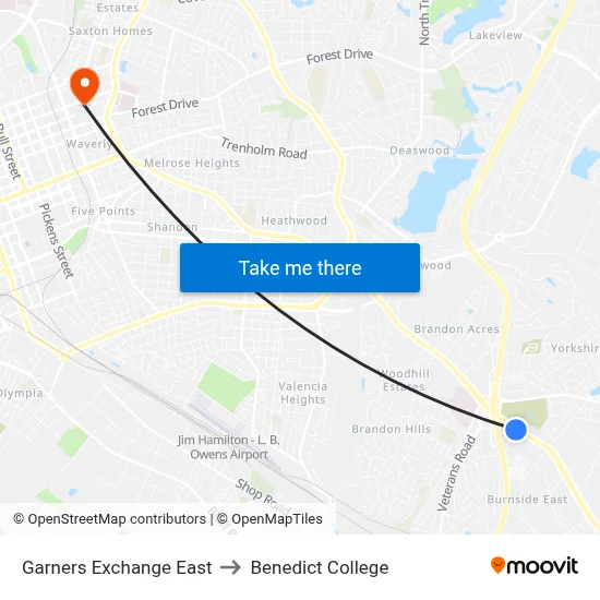 Garners Exchange East to Benedict College map