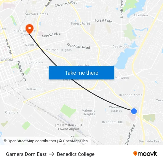 Garners Dorn East to Benedict College map