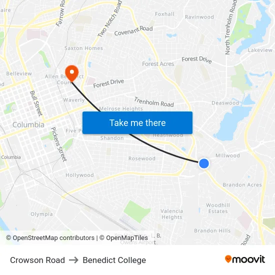 Crowson Road to Benedict College map