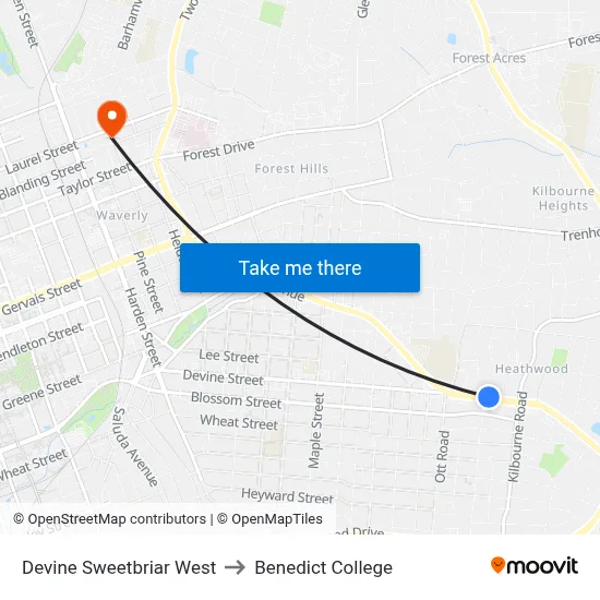 Devine Sweetbriar West to Benedict College map
