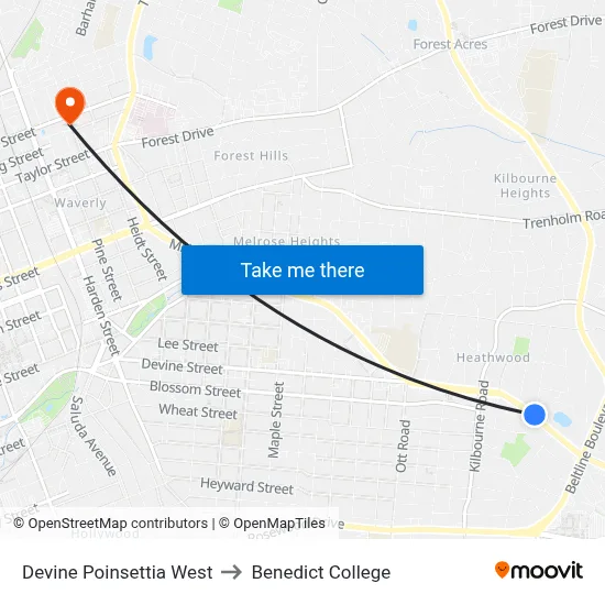 Devine Poinsettia West to Benedict College map