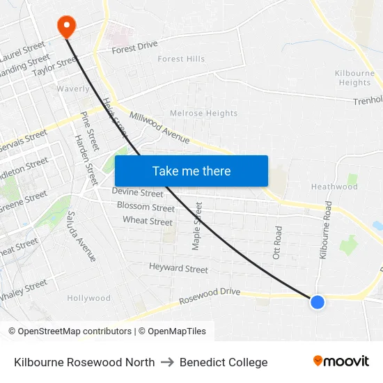 Kilbourne Rosewood North to Benedict College map