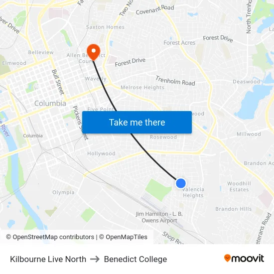 Kilbourne Live North to Benedict College map