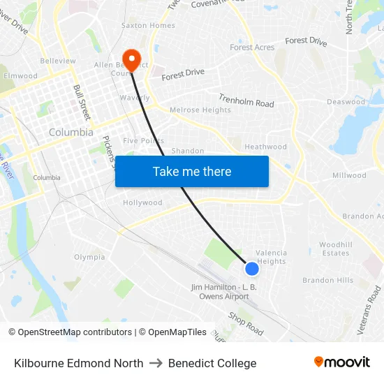 Kilbourne Edmond North to Benedict College map