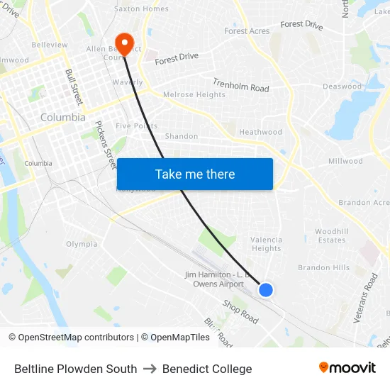 Beltline Plowden South to Benedict College map