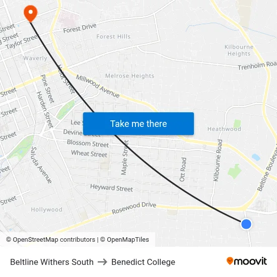 Beltline Withers South to Benedict College map