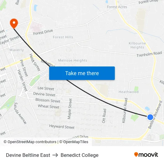 Devine Beltline East to Benedict College map