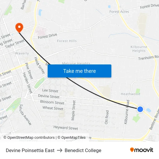 Devine Poinsettia East to Benedict College map