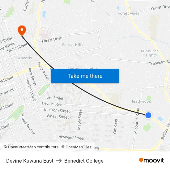 Devine Kawana East to Benedict College map