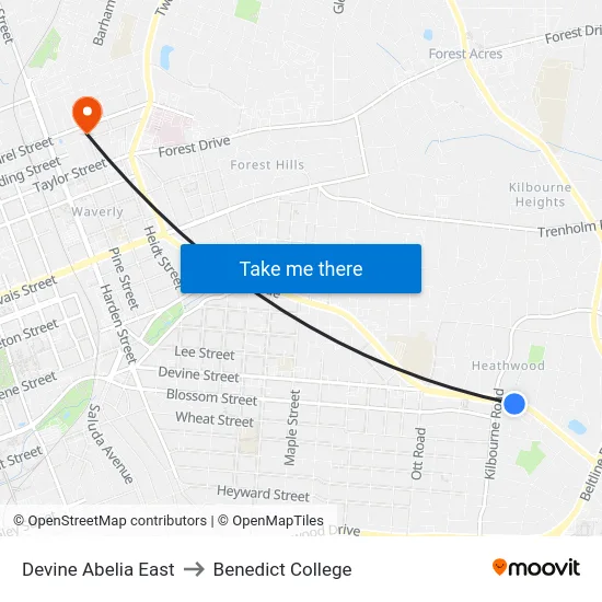 Devine Abelia East to Benedict College map