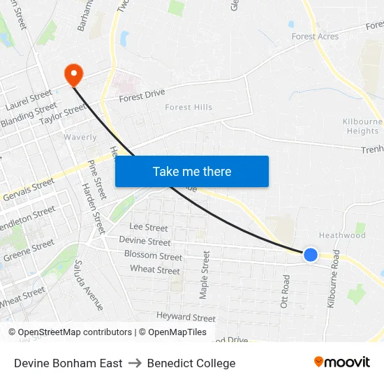Devine Bonham East to Benedict College map