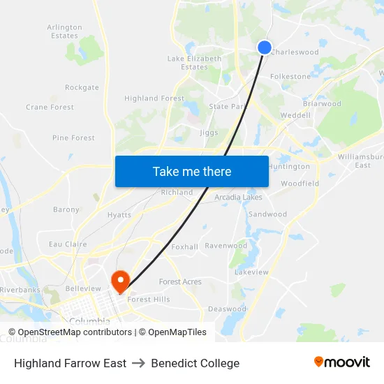 Highland Farrow East to Benedict College map