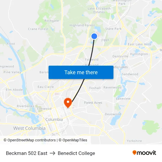 Beckman 502 East to Benedict College map