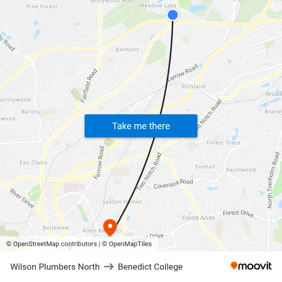 Wilson Plumbers North to Benedict College map