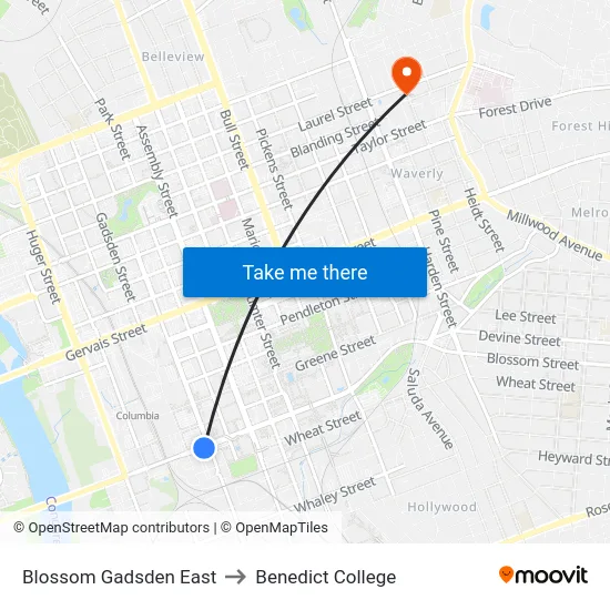 Blossom Gadsden East to Benedict College map