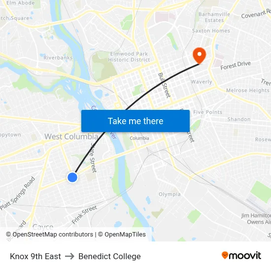 Knox 9th East to Benedict College map