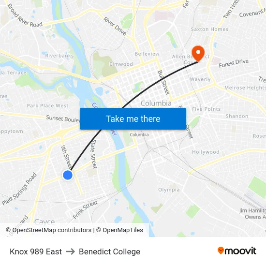 Knox 989 East to Benedict College map