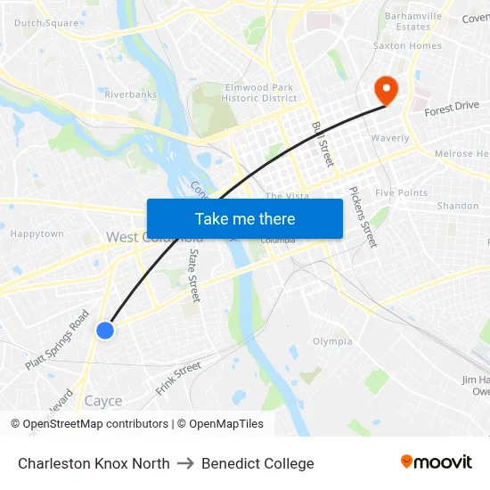 Charleston Knox North to Benedict College map