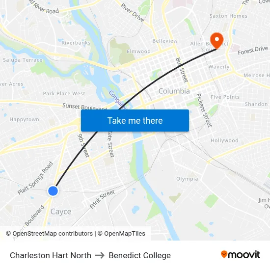 Charleston Hart North to Benedict College map
