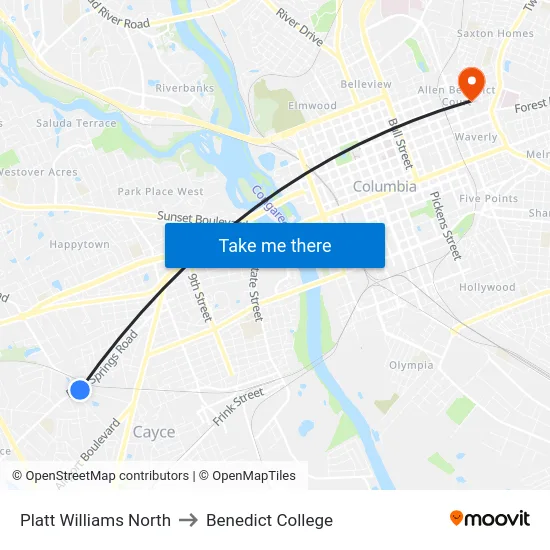 Platt Williams North to Benedict College map