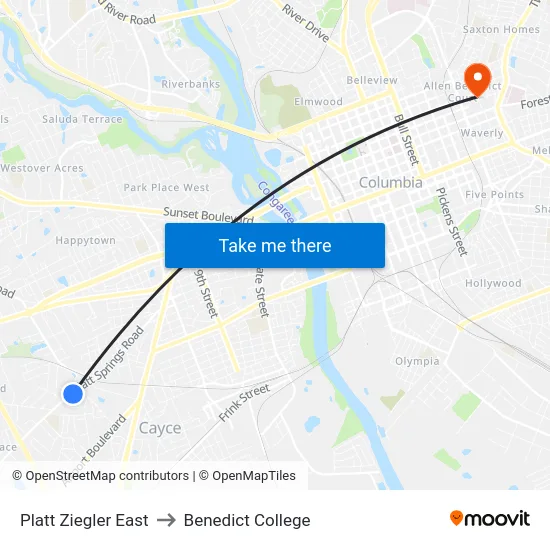 Platt Ziegler East to Benedict College map