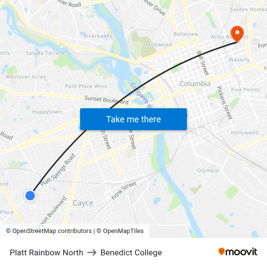 Platt Rainbow North to Benedict College map