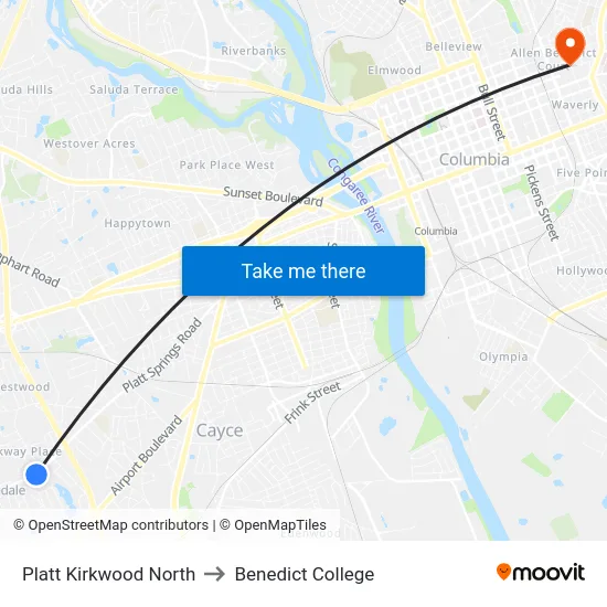 Platt Kirkwood North to Benedict College map