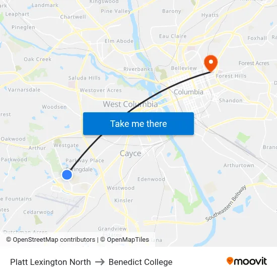 Platt Lexington North to Benedict College map