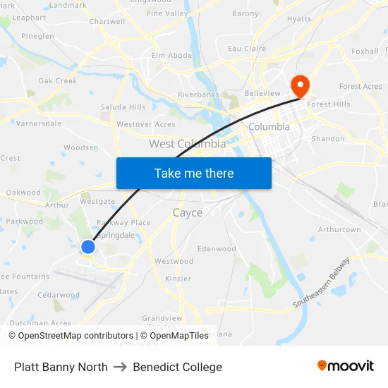 Platt Banny North to Benedict College map