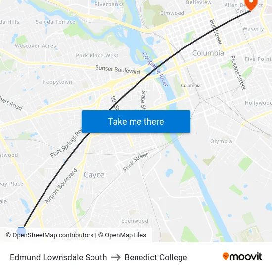 Edmund Lownsdale South to Benedict College map