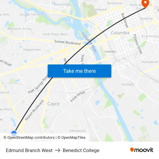 Edmund Branch West to Benedict College map