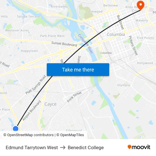 Edmund Tarrytown West to Benedict College map