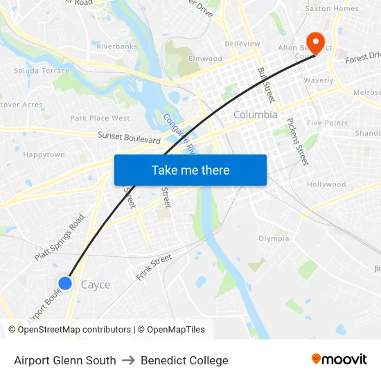 Airport Glenn South to Benedict College map