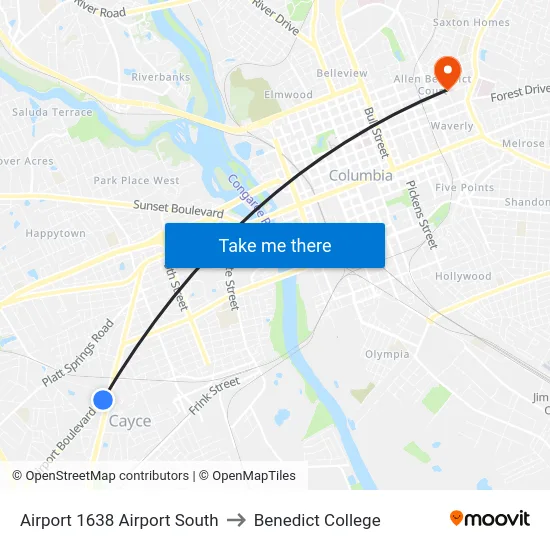 Airport 1638 Airport South to Benedict College map