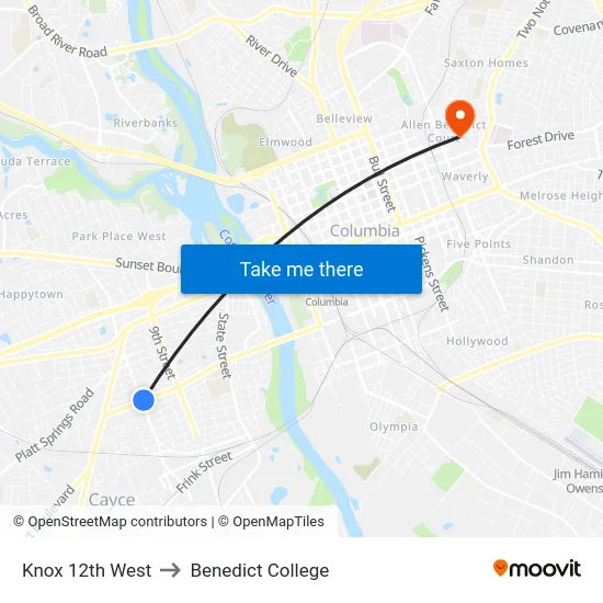 Knox 12th West to Benedict College map