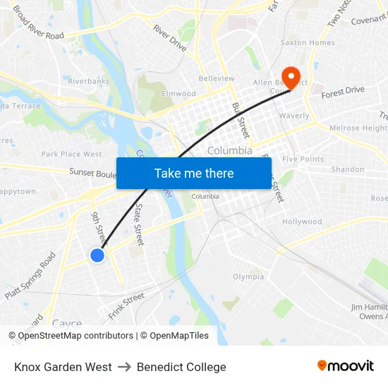 Knox Garden West to Benedict College map